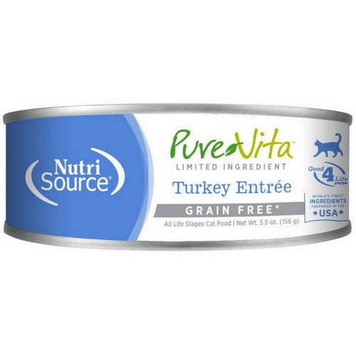 NutriSource, NutriSource PureVita LID Grain Free Canned Cat Food Turkey Entrée, 12 Each / 5.5 Oz