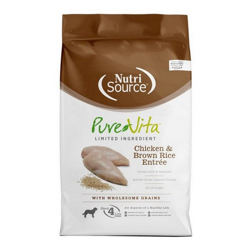 NutriSource, NutriSource PureVita LID Dry Dog Food, 1 Each / 25 Lbs / Chicken & Brown Rice Entrée