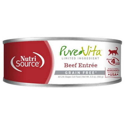 NutriSource, NutriSource PureVita LID Grain Free Canned Cat Food, 12 Each / 5.5 Oz / Beef Entrée