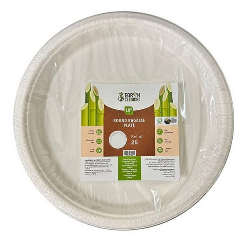 Bagasse 10-Inch Round Plates Pack of 25 by Earth Cleanse