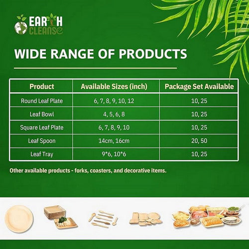 Areca Palm Leaf Square Plates 8-Inch Pack of 25 by Earth Cleanse