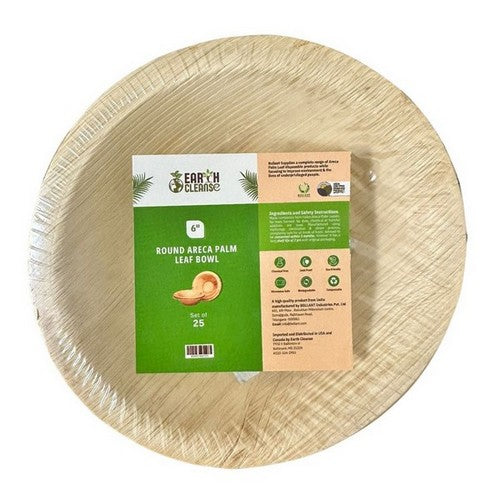 Areca Palm Leaf Bowls 6-Inch Pack of 25 by Earth Cleanse