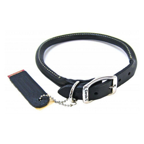 Pet Leather Round Collar - Black 16" Neck by Circle T Leather