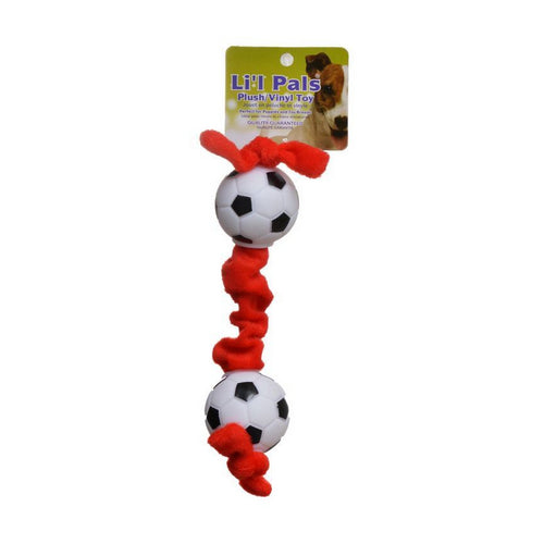 Soccer Ball Plush Tug Dog Toy - Red, Black & White Soccer Ball Plush Tug Dog Toy by Li'l Pals