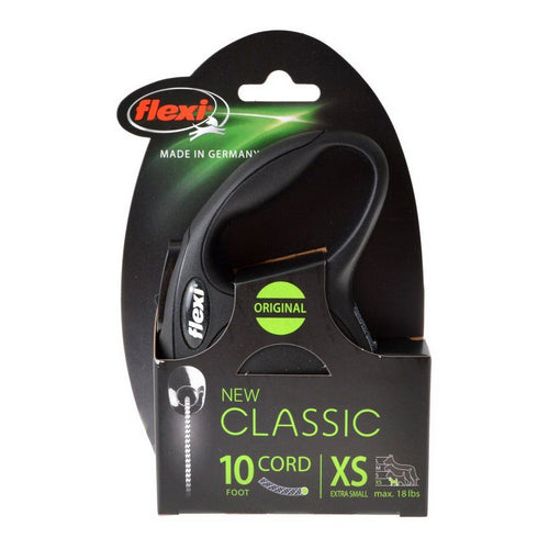 New Classic Retractable Cord Leash - Black X-Small - 10' Cord (Pets up to 18 lbs) by Flexi