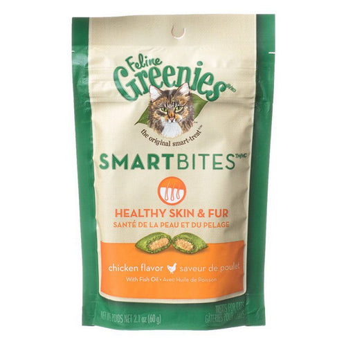 SmartBites Healthy Skin & Fur Chicken Flavor Cat Treats 2.1 oz by Greenies