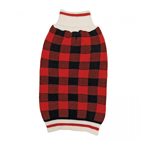 Plaid Dog Sweater - Red Medium (14"-19" Neck to Tail) by Fashion Pet