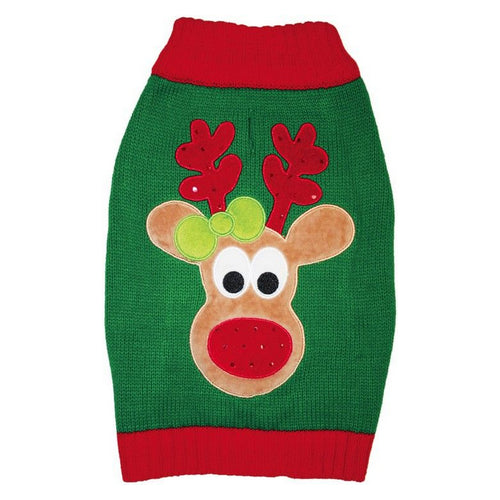 Green Reindeer Dog Sweater X-Small by Fashion Pet