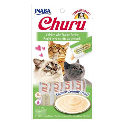 Inaba Churu Chicken with Scallop Recipe Creamy Cat Treat 4 count by Inaba