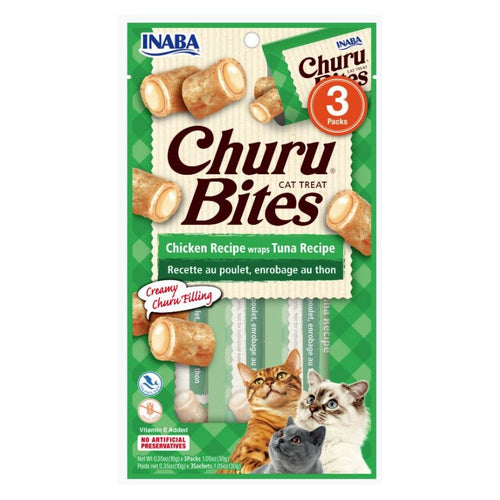 Inaba Churu Bites Cat Treat Chicken Recipe wraps Tuna Recipe 4 count by Inaba