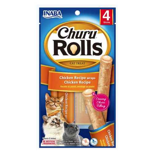 Inaba Churu Rolls Cat Treat Chicken Recipe wraps Chicken Recipe 4 count by Inaba