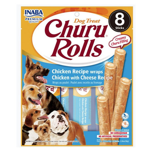 Inaba Churu Rolls Dog Treat Chicken Recipe wraps Chicken with Cheese Recipe 8 count by Inaba