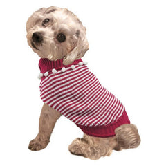 Fashion Pet Pom Pom Stripe Dog Sweater Raspberry X-Small by Fashion Pet