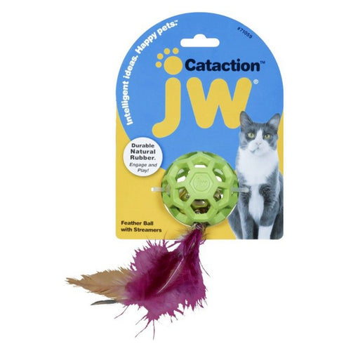 JW Pet Cataction Feather Ball Toy With Bell Interactive Cat Toy 1 count by JW Pet