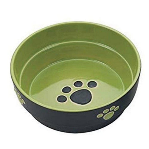 Spot Ceramic Black and Green Fresco Paw Print 5" Dog Dish 3 count by Spot