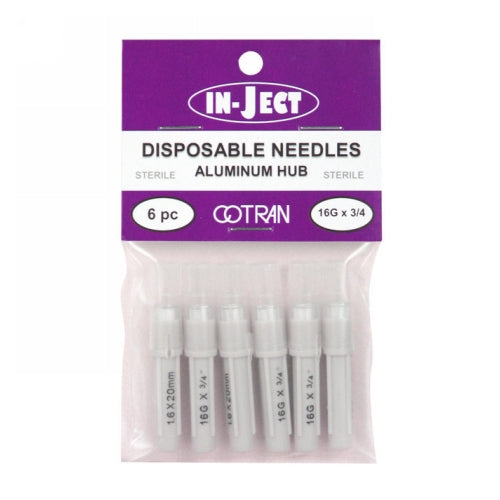 In-Ject Disposable Hypodermic Needles 16 x 3/4" White 6 Packets by Cotran Corporation