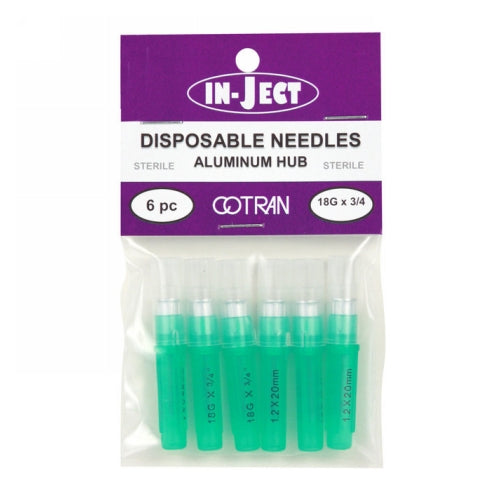 In-Ject Disposable Hypodermic Needles 18 x 3/4" Green 6 Packets by Cotran Corporation