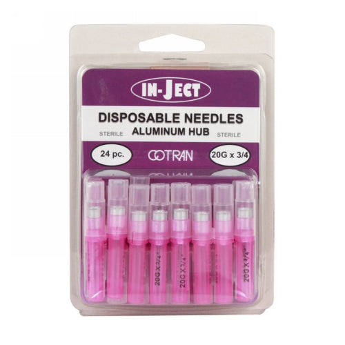 In-Ject Disposable Hypodermic Needles 20 x 3/4" Pink 24 Packets by Cotran Corporation