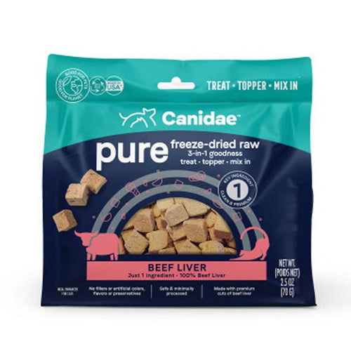 PURE Goodness Freeze Dried Raw 3 in 1 Cat Treat/Topper Beef Liver 6 Count / 2.5 Oz by Canidae