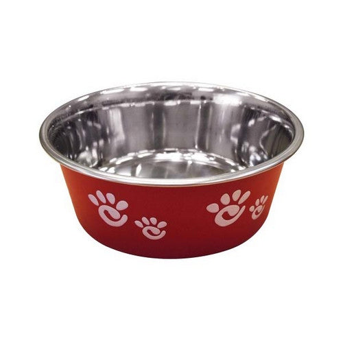 Barcelona Stainless Steel Paw Print Dog Bowl Raspberry 1 Count / 32 Oz by Spot