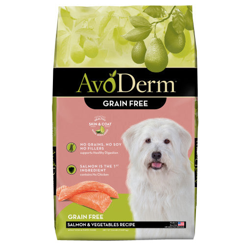 AvoDerm Natural Grain Free Salmon and Vegetables Recipe All Life Stages Dry Dog Food 1 Each/24 lb by Avoderm peta2z