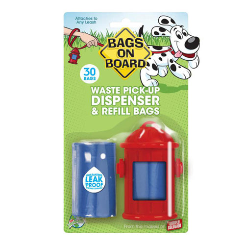 Bags on Board Fire Hydrant Waste Pick-up Bag Dispenser Red, Blue, 1 Each/2 Rolls Of 15 Pet Waste Bags, 9 In X 14 in by Bags On Board peta2z