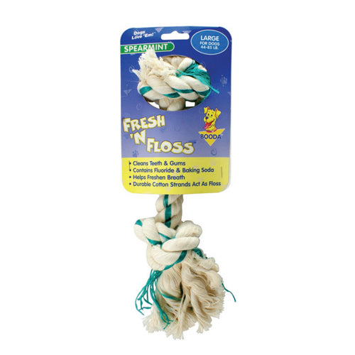 Booda Fresh N Floss 2-Knot Rope Bone Dog Toy Spearmint Green, 1 Each/Large by San Francisco Bay Brand peta2z