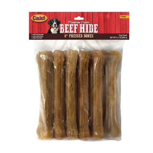 Cadet Premium Grade Pressed Beef Hide Bones 1 Each/8 in, 6 Pack by Cadet peta2z