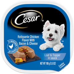 Cesar Loaf & Topper in Sauce Adult Wet Dog Food Rotisserie Chicken w/Bacon & Cheese, 24Each/3.5 Oz, 24 Pack (Count of 24) by San Francisco Bay Brand peta2z