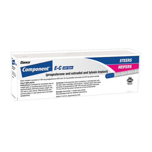 Component E-C with Tylan Cattle Implants Cartridge 20 Dose by Elanco peta2z