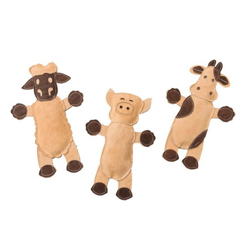 Dura-Fused Leather Barnyard Dog Toy Assorted Brown, Tan, 1 Each/11 in by San Francisco Bay Brand peta2z