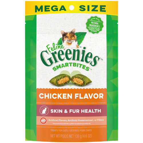 Greenies Feline SmartBites Skin & Fur Crunchy & Soft Adult Cat Treats Chicken, 1 Each/4.6 Oz by Greenies peta2z