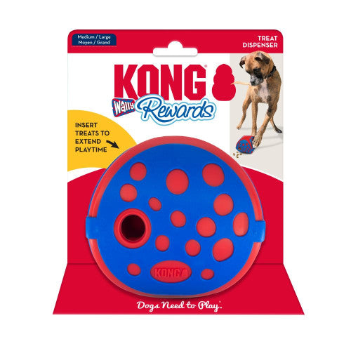 KONG Rewards Wally Dog Treat Dispenser Toy Blue/Red, 1 Each/MD/Large by Kong peta2z