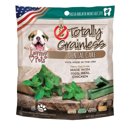 Loving Pets Totally Grainless Dental Care Dog Treats Fresh Breath Mint, 1 Each/6 Oz, Large by Loving Pets peta2z