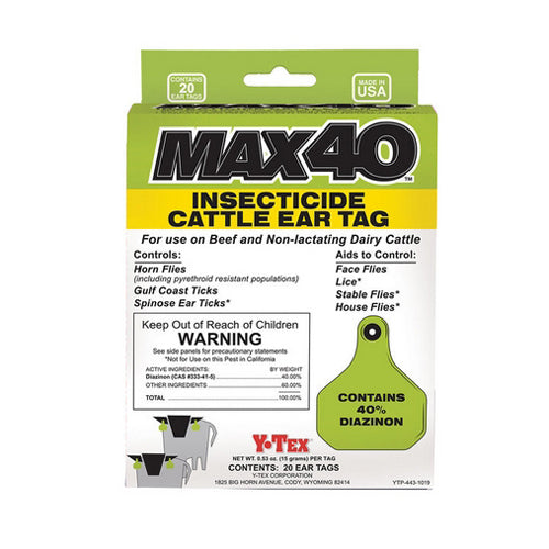 MAX40 Insecticide Cattle Ear 20 Tags by Y-Tex peta2z