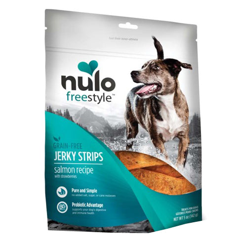 Nulo Freestyle Grain-Free-Jerky Strip Dog Treats Salmon w/Strawberry, 1 Each/5 Oz by Nulo peta2z