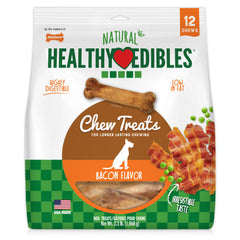 Nylabone Healthy Edibles All-Natural Long Lasting Bacon Flavor Chew Treats 12 Count, 1 Each/Medium/Wolf by Nylabone peta2z