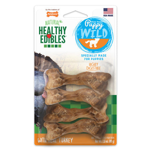 Nylabone Healthy Edibles WILD Puppy Natural Long Lasting Turkey Dog Chew Treats Puppy Wild Bone, 1 Each/SMall/Regular (4 Count) by Nylabone peta2z