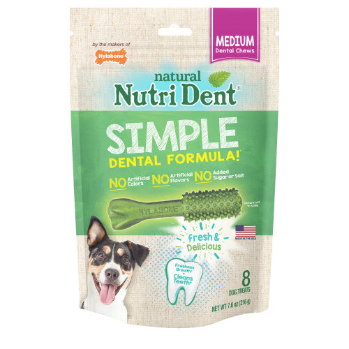 Nylabone Nutri Dent SIMPLE Natural Dental Fresh Breath Flavored Chew Treats 1 Each/Medium, 8 Count by Nylabone peta2z