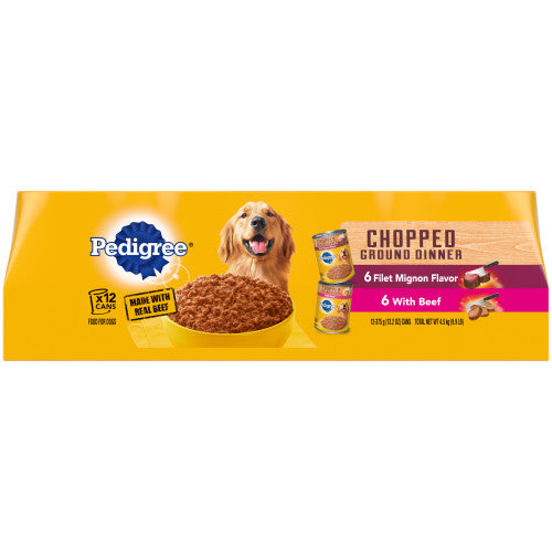 Pedigree Chopped Ground Dinner Adult Wet Dog Food Variety Pack (Filet Mignon, Beef), 1 Each/13.2 Oz, 12 Pack by Pedigree peta2z