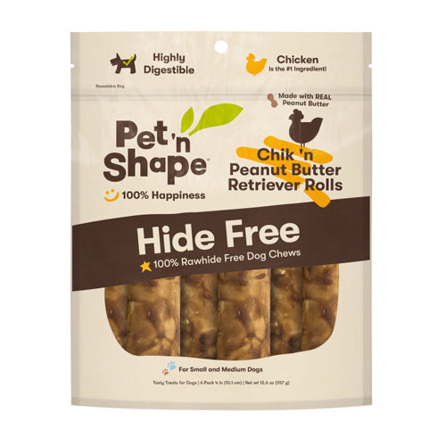 Pet 'N Shape Chik 'N Peanut Butter Retriever Roll Hide-Free Dog Treat 1 Each/4 in, 6 Count by Pet 'n Shape peta2z