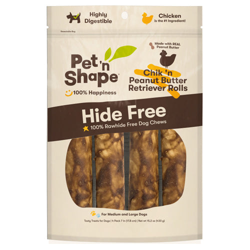 Pet 'N Shape Chik 'N Peanut Butter Retriever Roll Hide-Free Dog Treat 1 Each/7 in, 6 Count by Pet 'n Shape peta2z