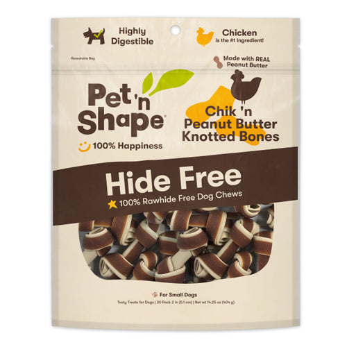 Pet 'N Shape Chik'n Peanut Butter Knotted Bones Hide-Free Dog Treat 1 Each/30 Count by Pet 'n Shape peta2z