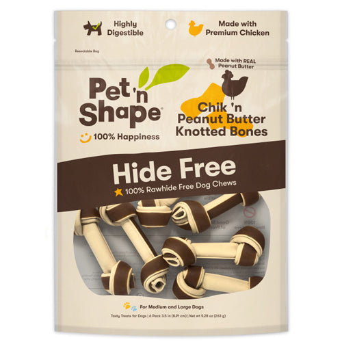 Pet 'N Shape Chik'n Peanut Butter Knotted Bones Hide-Free Dog Treat 1 Each/6 Count by Pet 'n Shape peta2z