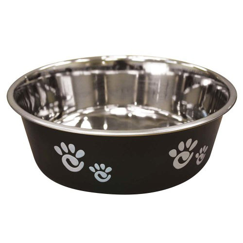 Spot Barcelona Stainless Steel Paw Print Dog Bowl Licorice, 1 Each/64 Oz by Spot peta2z