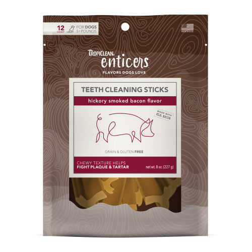 TropiClean Enticers Teeth Cleaning Sticks for Dogs Hickory Smoked Bacon, 1 Each/12 Count by Tropiclean peta2z