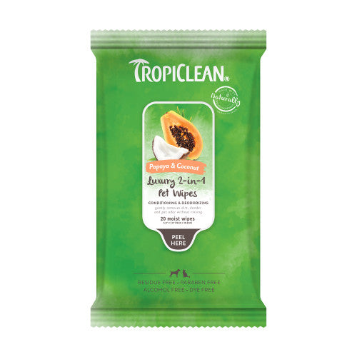 TropiClean Papaya & Coconut Luxury 2-in-1 Pet Wipes 1 Each/20 Count by Tropiclean peta2z