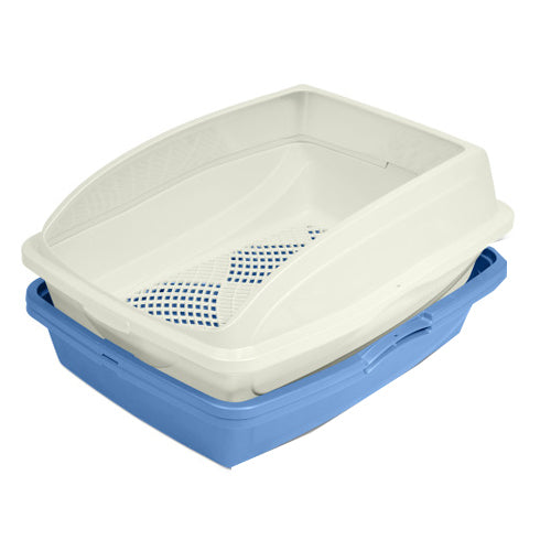 Van Ness Plastics Framed Sifting Cat Litter Pan White|Blue, 1 Each/One Size by San Francisco Bay Brand peta2z