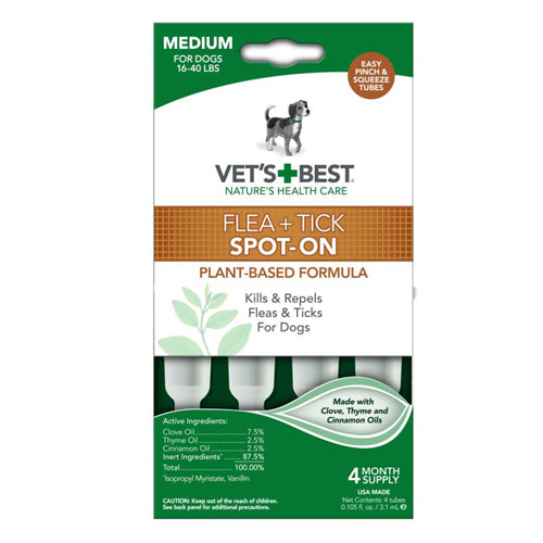 Vet's Best Flea and Tick Spot-On 1 Each/3.1 ml, 4 Count by Vet's Best peta2z